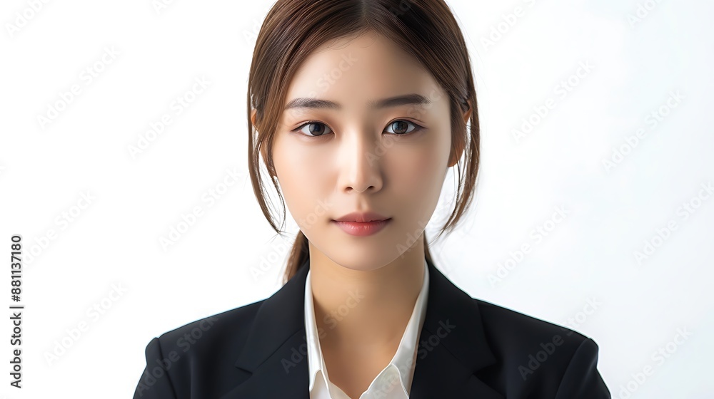 Elegant Asian young woman, straight hair, Korean makeup, office suit, white background 32k, full ultra HD, high resolution Elegant Asian young woman, straight hair, Korean makeup, office suit, white background 32k, full ultra HD, high resolution