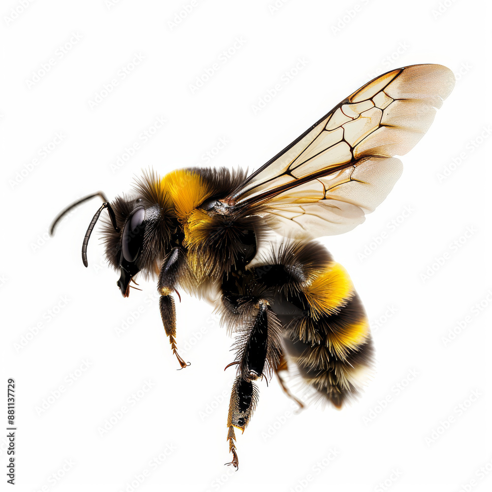 An impressive bee in flight, isolated against a transparent background, macro shot of an exceptional pollinator. An impressive bee in flight, isolated against a transparent background, macro shot of an exceptional pollinator.