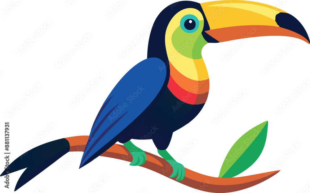 Fototapeta premium Toucan perched on a leafy branch