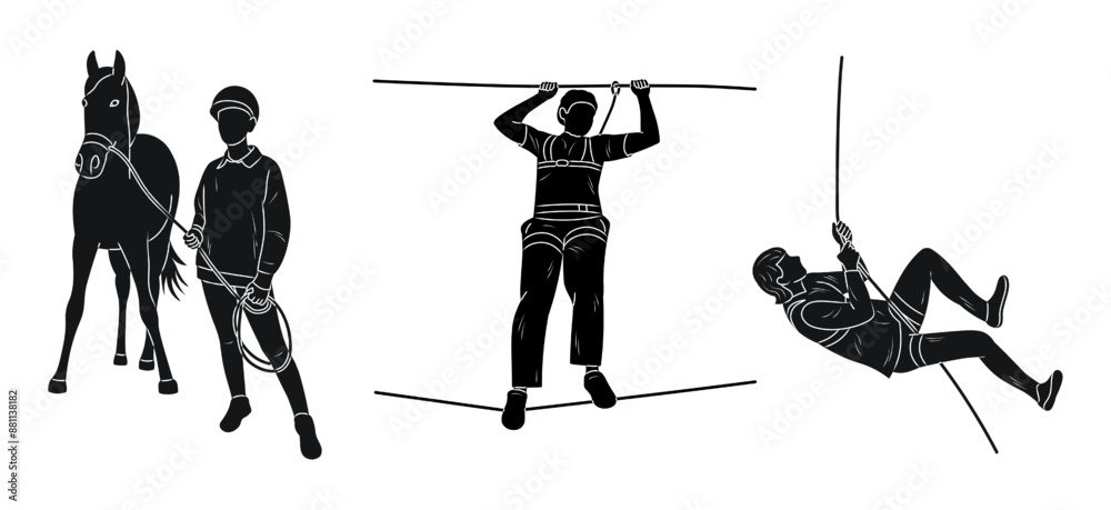 Fototapeta premium Violinist, fisherman, sports journalist, trophy, responder, silhouette sketch