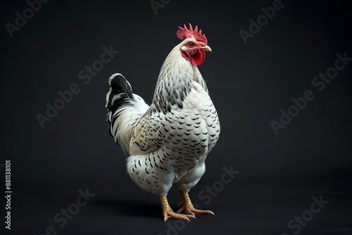 the beside view Brahma Chicken, left side view, isolated on black background 