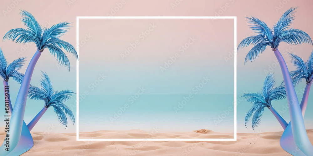 Obraz premium frame of plant leaves and color gradient, for text, empty space