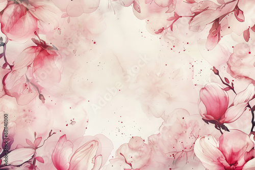 Watercolor painting of pink magnolia flowers with a light background