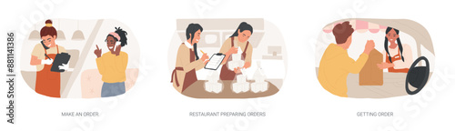 Curbside pickup at a restaurant isolated cartoon vector illustrations se