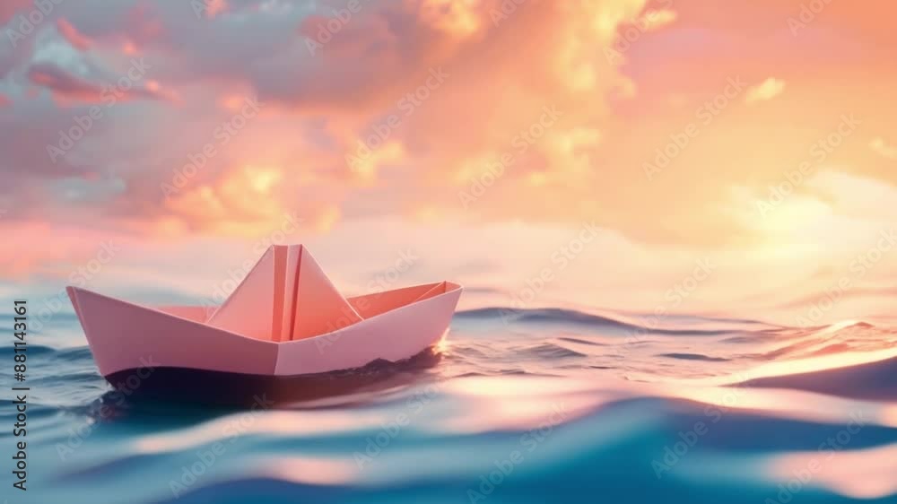 Sailing a paper boat on pastel waves under a dreamy sky. Concept Paper Boat, Pastel Waves, Dreamy Sky, Sailing, Adventure Sailing a paper boat on pastel waves under a dreamy sky. Concept Paper Boat, Pastel Waves, Dreamy Sky, Sailing, Adventure