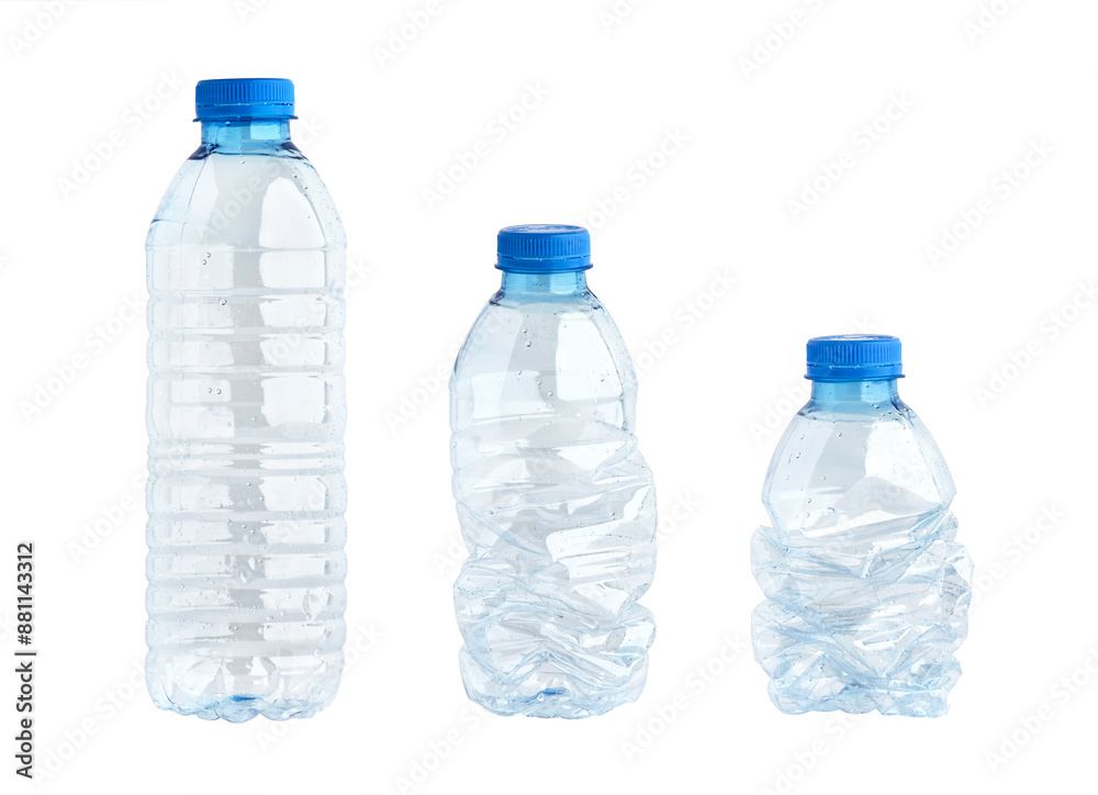 Naklejka premium Plastic water bottle isolated on white background. Used twist water plastic bottles.