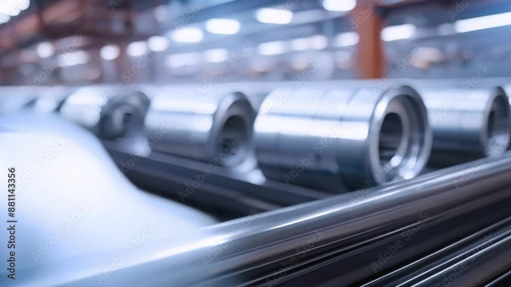 Photo of aluminum and galvanized steel rolls in industrial factory setting. Concept Industrial Photography, Manufacturing Process, Metal Industry, Factory Environment Photo of aluminum and galvanized steel rolls in industrial factory setting. Concept Industrial Photography, Manufacturing Process, Metal Industry, Factory Environment