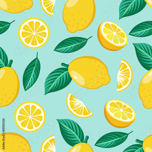 Seamless pattern with lemons. Summer tropical background.