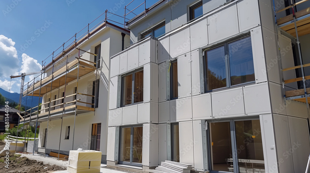 Polystyrene thermal insulation panels used on construction sites, designed to save energy. Thanks to them, buildings become more energy-efficient. Polystyrene thermal insulation panels used on construction sites, designed to save energy. Thanks to them, buildings become more energy-efficient.