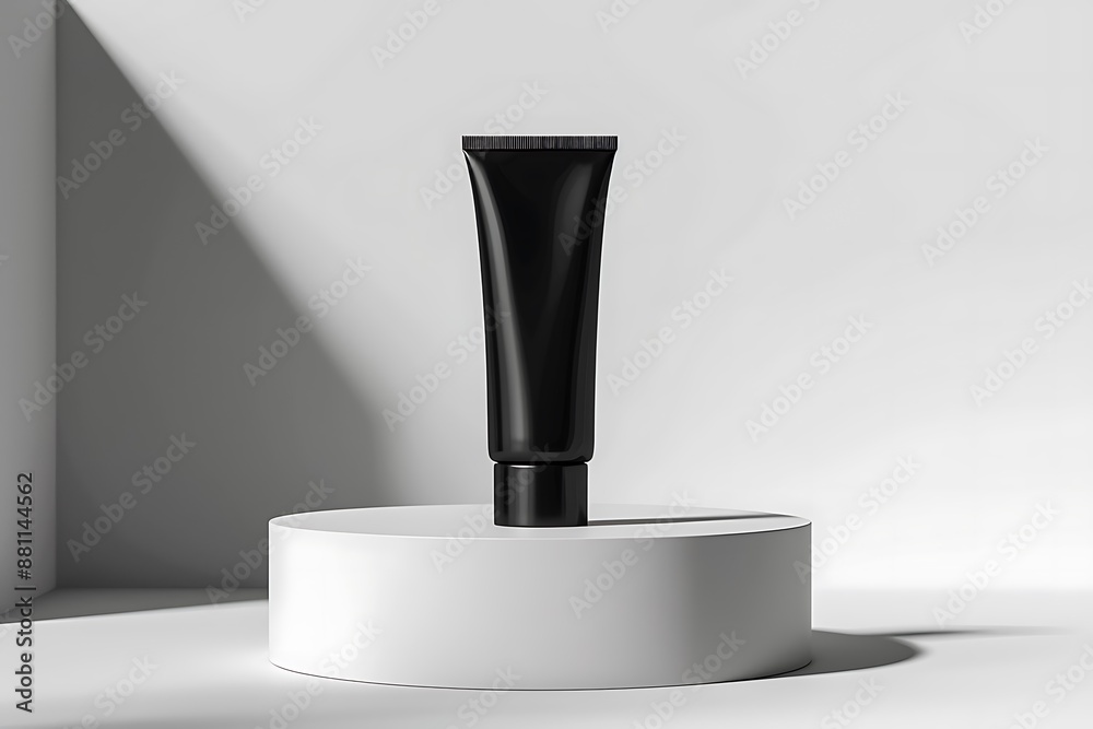 Minimalist black tube on podium with soft shadows Minimalist black tube on podium with soft shadows