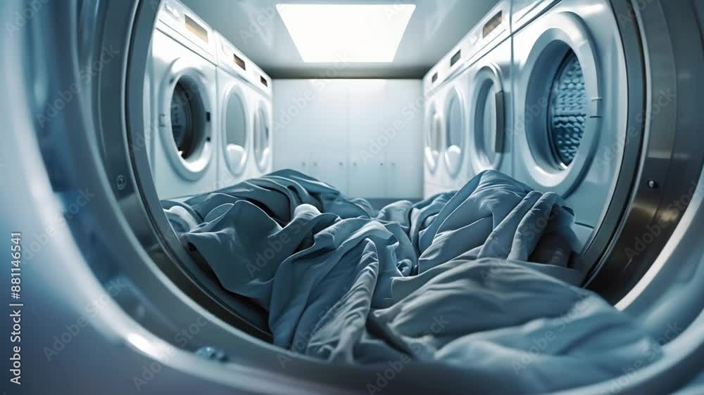 Dirty laundry inside open washing machine door in bathroom at home. Concept Laundry, Washing Machine, Home Decor, Bathroom Design