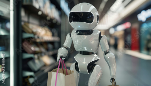 Wallpaper Mural Friendly Robot Shopping Assistant Carrying Bags in Supermarket Aisle Torontodigital.ca