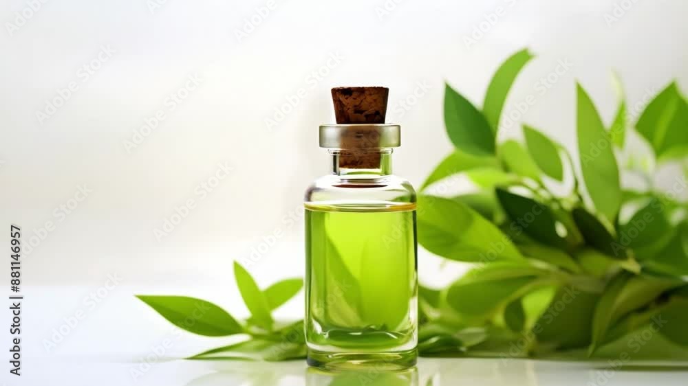 Glass dropper bottle with white background and green leaves for cosmetics. Concept Cosmetic Packaging, Product Photography, White Background, Green Leaves, Glass Dropper Bottle Glass dropper bottle with white background and green leaves for cosmetics. Concept Cosmetic Packaging, Product Photography, White Background, Green Leaves, Glass Dropper Bottle