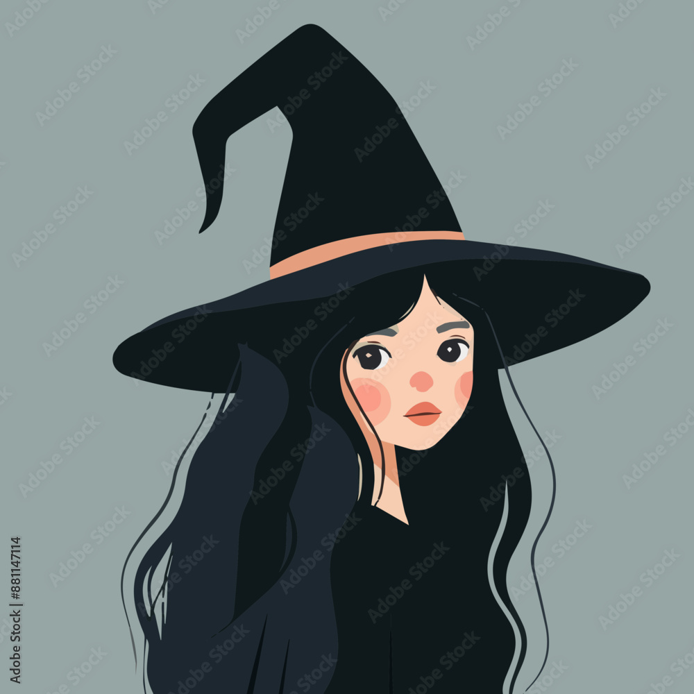 Cute Cartoon Halloween Witch on a Grey Background Cute Cartoon Halloween Witch on a Grey Background