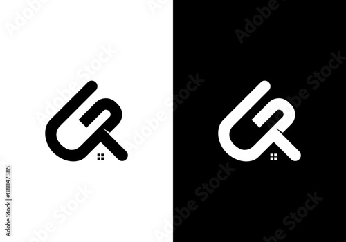 logo vector The initial letters GR or RG are combined with the roof of a house