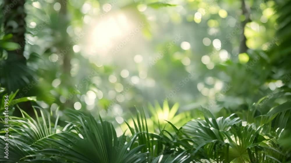 Vibrant green saw palmetto foliage in a lush tropical setting. Concept Tropical foliage, Vibrant green, Saw palmetto, Lush setting