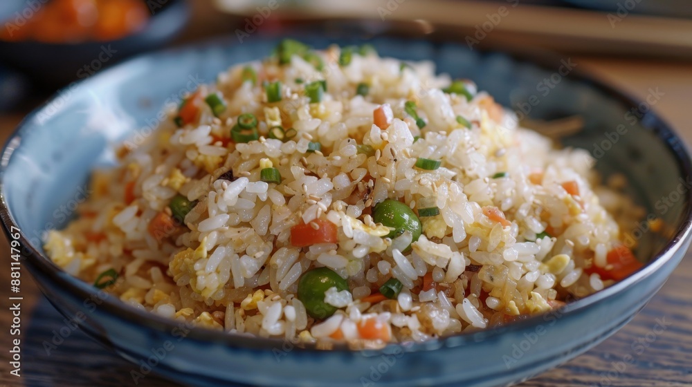 Colorful Asian Fried Rice with Vegetables in a Traditional Bowl. Japanese-Style Fried Rice Colorful Asian Fried Rice with Vegetables in a Traditional Bowl. Japanese-Style Fried Rice
