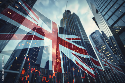 The Falling Pound: A British Flag Projected Onto London's Skyline, Reflecting Economic Uncertainty