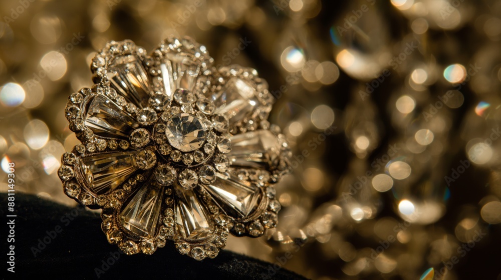 Ornate Diamond Brooch on Gold Background Ornate Diamond Brooch on Gold Background