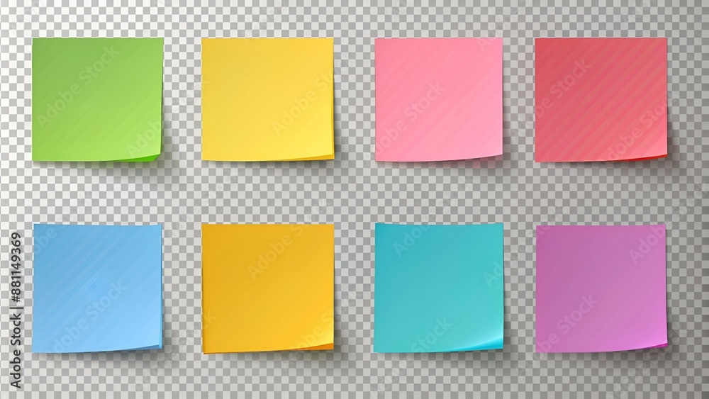 Multicolor post it notes isolated on transparent background. Colored ...