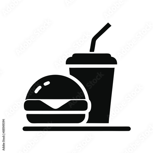 burger and soda or cola drink silhouette, isolated symbol on a white background 