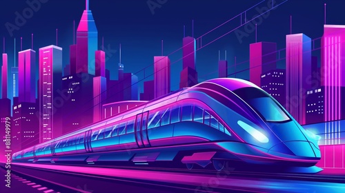 Futuristic High-Speed Train in Neon City