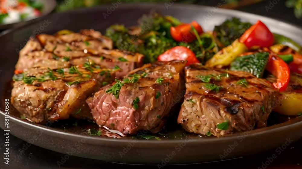 Savory Grilled Lamb with Sautéed Vegetables: A Delicious Dish. Concept Grilled Meat, Vegetable Side, Flavorful Dish, Cooking Ideas, Savory Recipes Savory Grilled Lamb with Sautéed Vegetables: A Delicious Dish. Concept Grilled Meat, Vegetable Side, Flavorful Dish, Cooking Ideas, Savory Recipes