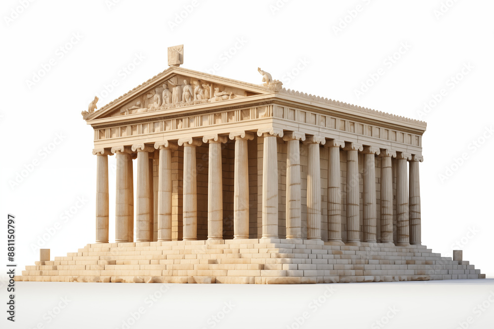 Obraz premium Greek temple on a white background. Greek civilization. Archeology of ancient Greece. News about ancient Greece. History book about ancient Greece.
