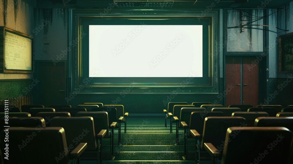 Screen is blank in vacant auditorium Screen is blank in vacant auditorium