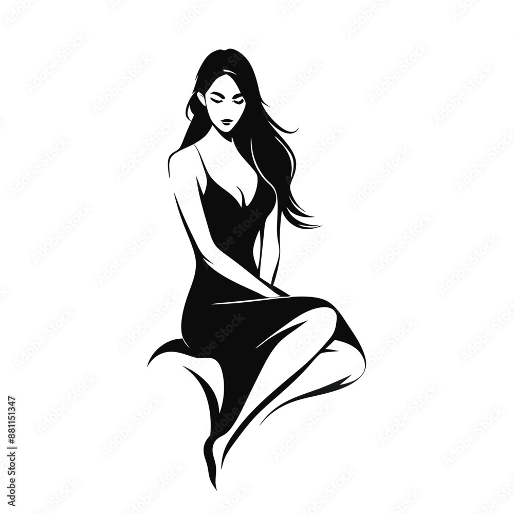 female silhouette sitting woman, isolated on a white background female silhouette sitting woman, isolated on a white background