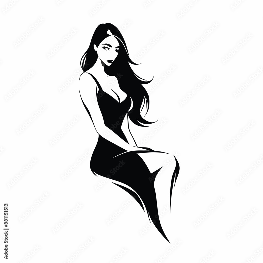 female silhouette sitting woman, isolated on a white background female silhouette sitting woman, isolated on a white background