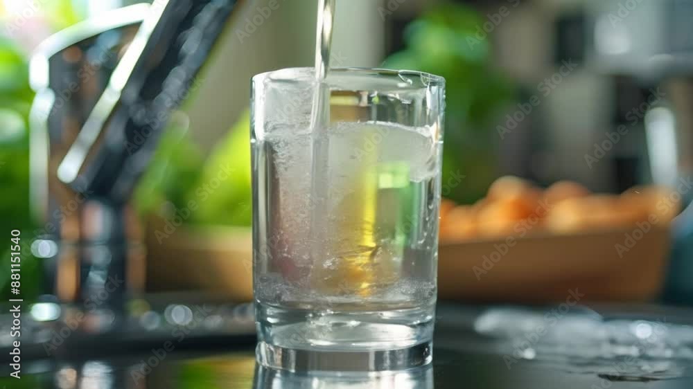 Capturing the Refreshing Moment: Water Flowing from Faucet into Glass. Concept Water Flow Photography, Refreshing Moments, Faucet to Glass, Refreshing Water, Pouring Drink Capturing the Refreshing Moment: Water Flowing from Faucet into Glass. Concept Water Flow Photography, Refreshing Moments, Faucet to Glass, Refreshing Water, Pouring Drink