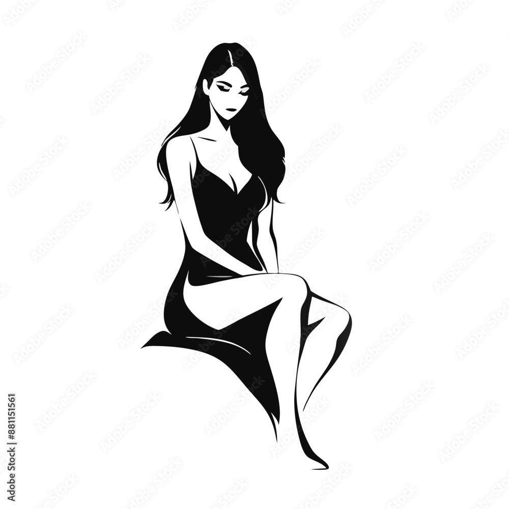 female silhouette sitting woman, isolated on a white background female silhouette sitting woman, isolated on a white background