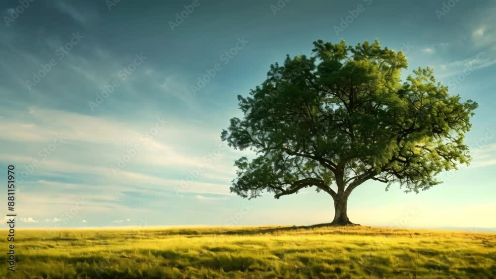 An old tree stands alone in a sunny meadow reaching for the sky. Concept Nature, Solitude, Trees, Scenery, Sunlight An old tree stands alone in a sunny meadow reaching for the sky. Concept Nature, Solitude, Trees, Scenery, Sunlight