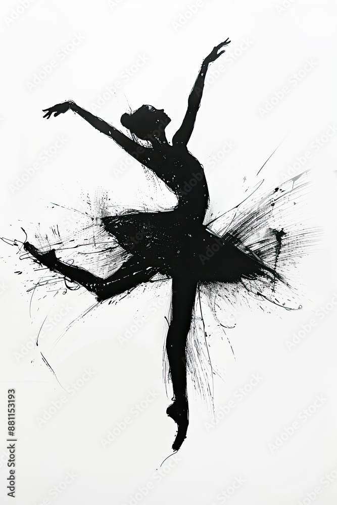 A black and white sketch of a ballerina dancing A black and white sketch of a ballerina dancing