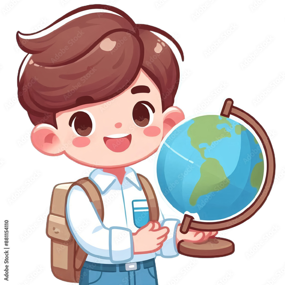 Cute smiling cartoon boy is holding a globe. Cute smiling cartoon boy is holding a globe.