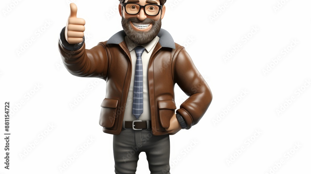 Cheerful 3d cartoon hipster man giving thumbs up gesture isolated on white background Cheerful 3d cartoon hipster man giving thumbs up gesture isolated on white background