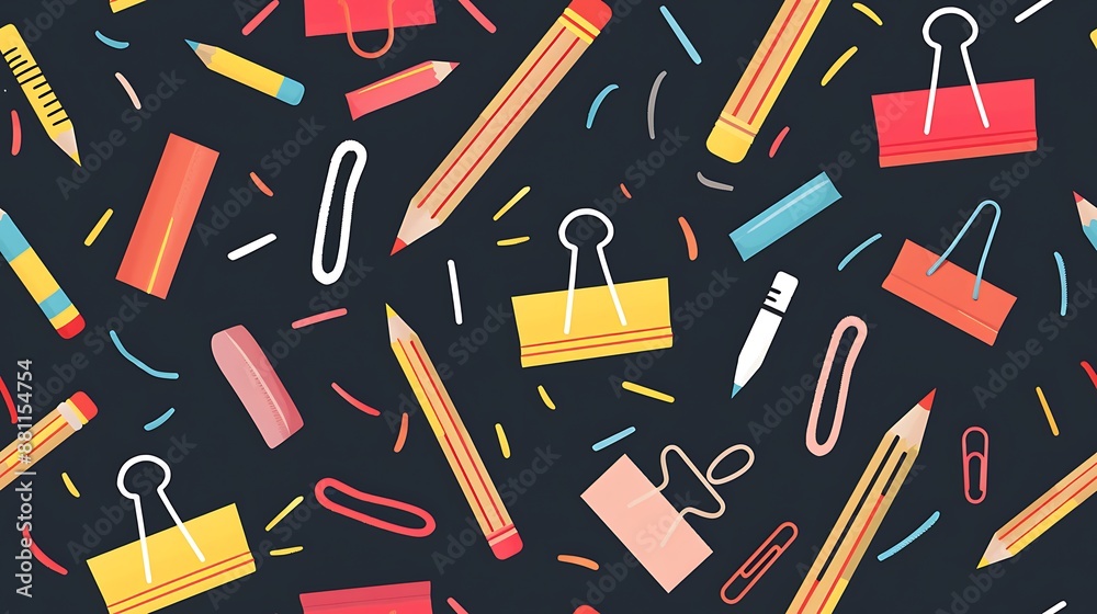 Colorful School Supplies Seamless Pattern Colorful School Supplies Seamless Pattern