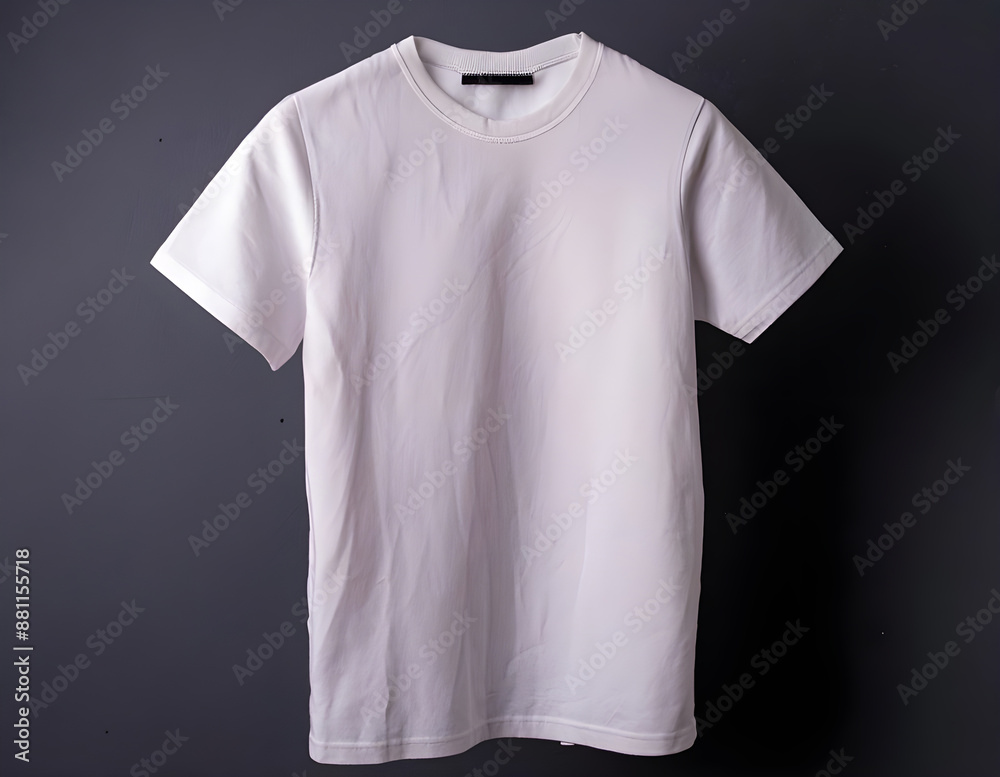 White t-shirt on a dark background, ideal for design mockups and branding presentation. White t-shirt on a dark background, ideal for design mockups and branding presentation.