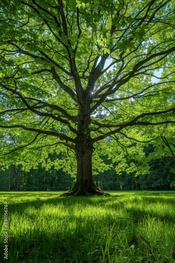 Large tree with lush green leaves in a sunlit park Large tree with lush green leaves in a sunlit park