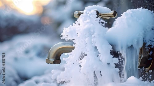 Winter maintenance snow on outdoor faucets home care. Concept Winter Maintenance, Snow Removal, Outdoor Faucets, Home Care photo