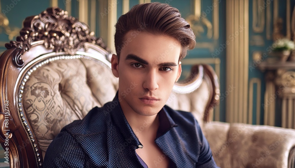 Fototapeta premium Elegant Man Posing On Ornate Chair