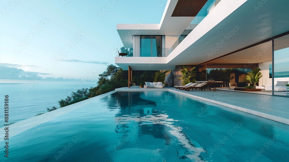 A modern villa with an infinity pool overlooking the sea A modern villa with an infinity pool overlooking the sea