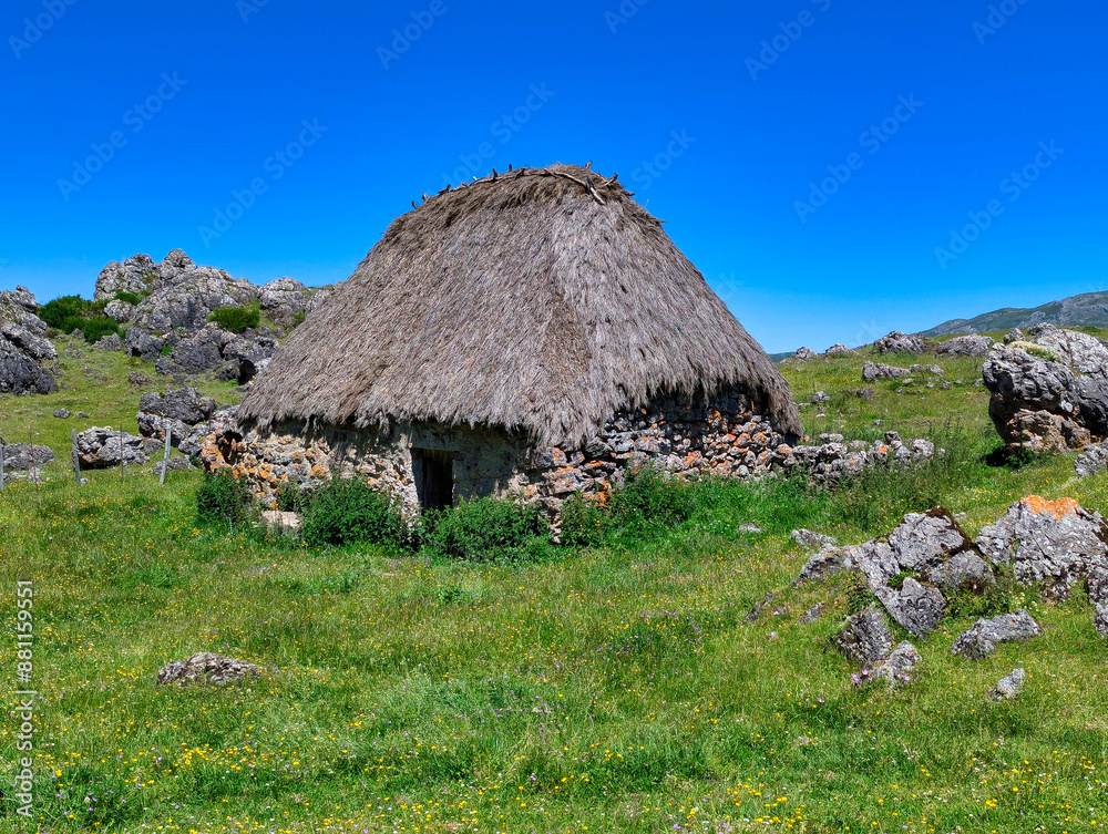 Teito (typical hut) near La Llamera, Somiedo Natural Park and Biosphere Reserve, Asturias, Spain Teito (typical hut) near La Llamera, Somiedo Natural Park and Biosphere Reserve, Asturias, Spain