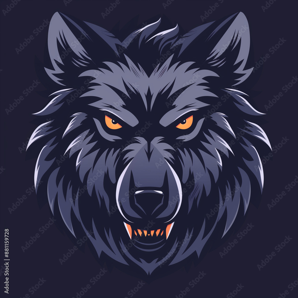 Obraz premium Fierce wolf head logo, Detailed fur texture and sharp features