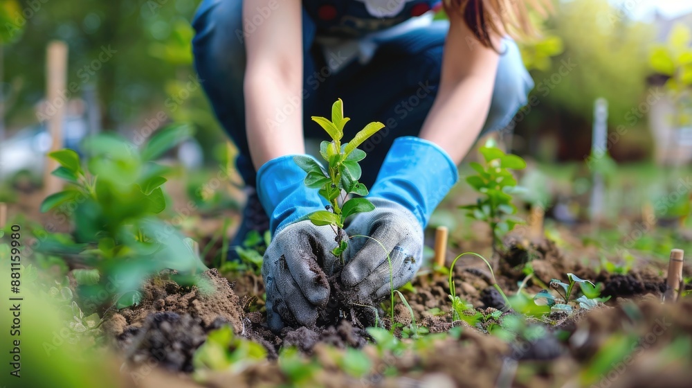 Naklejka premium Planting trees on Earth Day to address global warming and promote environmental conservation