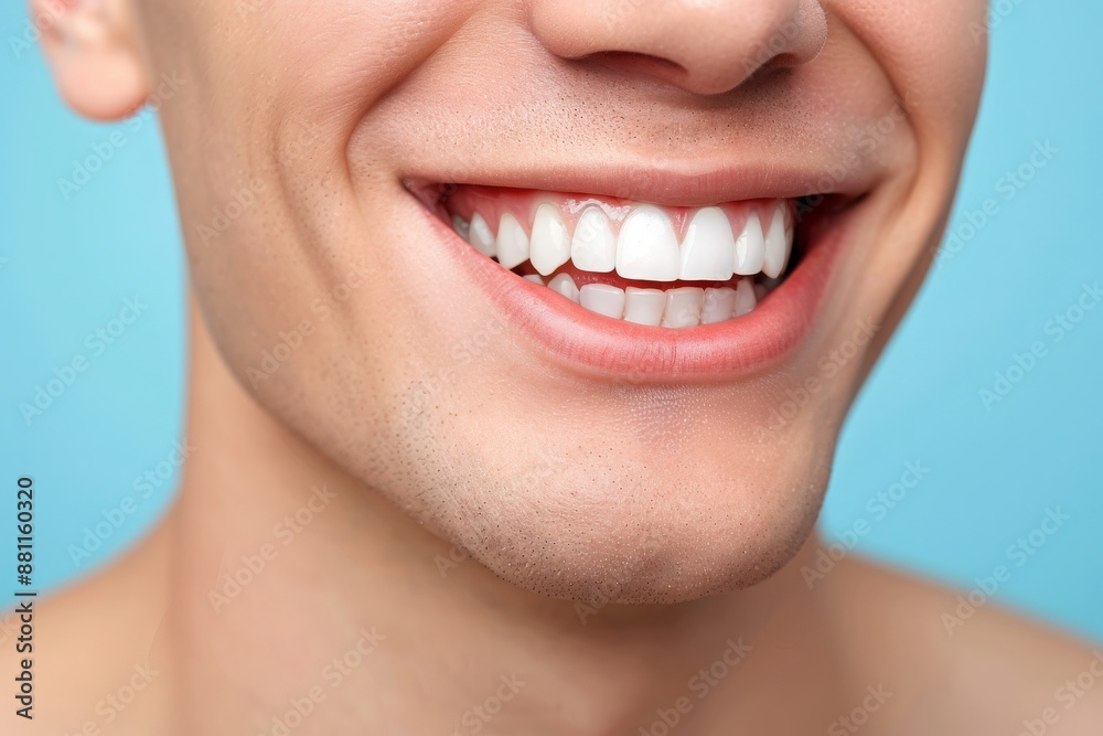 A close-up portrait of a man with a bright, white smile, showcasing healthy teeth and a happy expression. A close-up portrait of a man with a bright, white smile, showcasing healthy teeth and a happy expression.