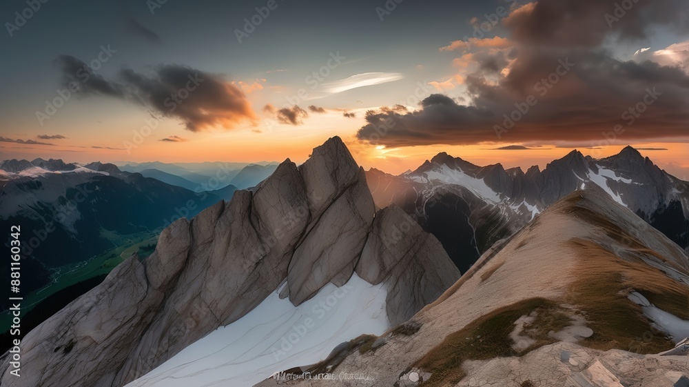 Fototapeta premium Sunset on the top of snow mountain 