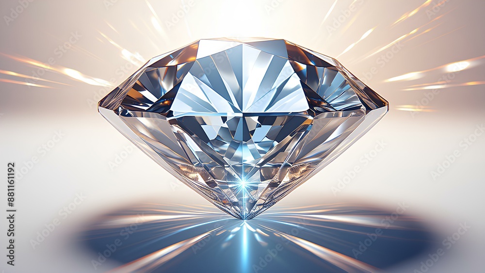 The diamond sparkles and emits rays. Diamond on a light surface, close-up. Concepts: precious, treasure, value The diamond sparkles and emits rays. Diamond on a light surface, close-up. Concepts: precious, treasure, value