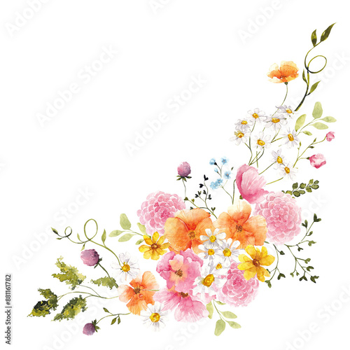 Wallpaper Mural Watercolor hand draw floral bouquet with meadow flowers, herbs, grass, wildflower arrangements isolated on transparent background Torontodigital.ca